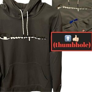 Champion Mens Game Day Logo Hoodie Fleece Sweatshirt CHARCOAL GRAY w Black White
